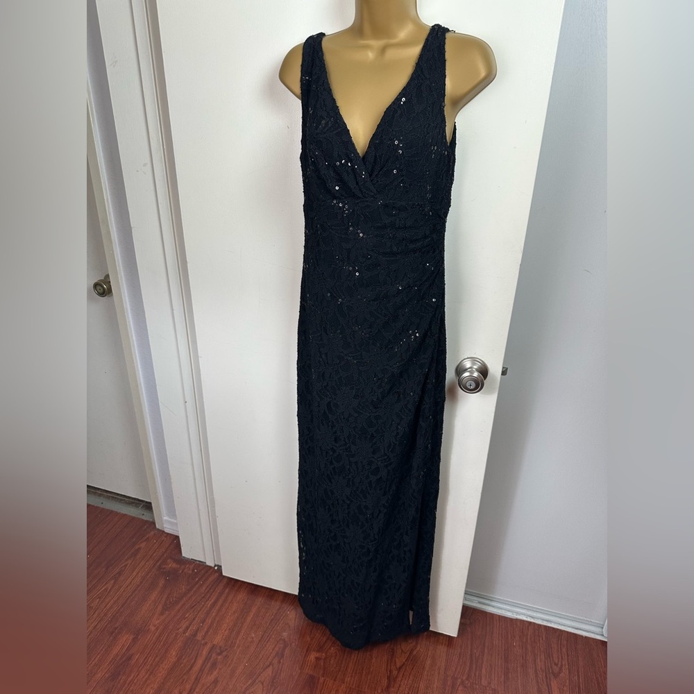 Lauren Ralph Lauren Evening Black Vintage ShimmerSequin Floral Textured Dress 6P
